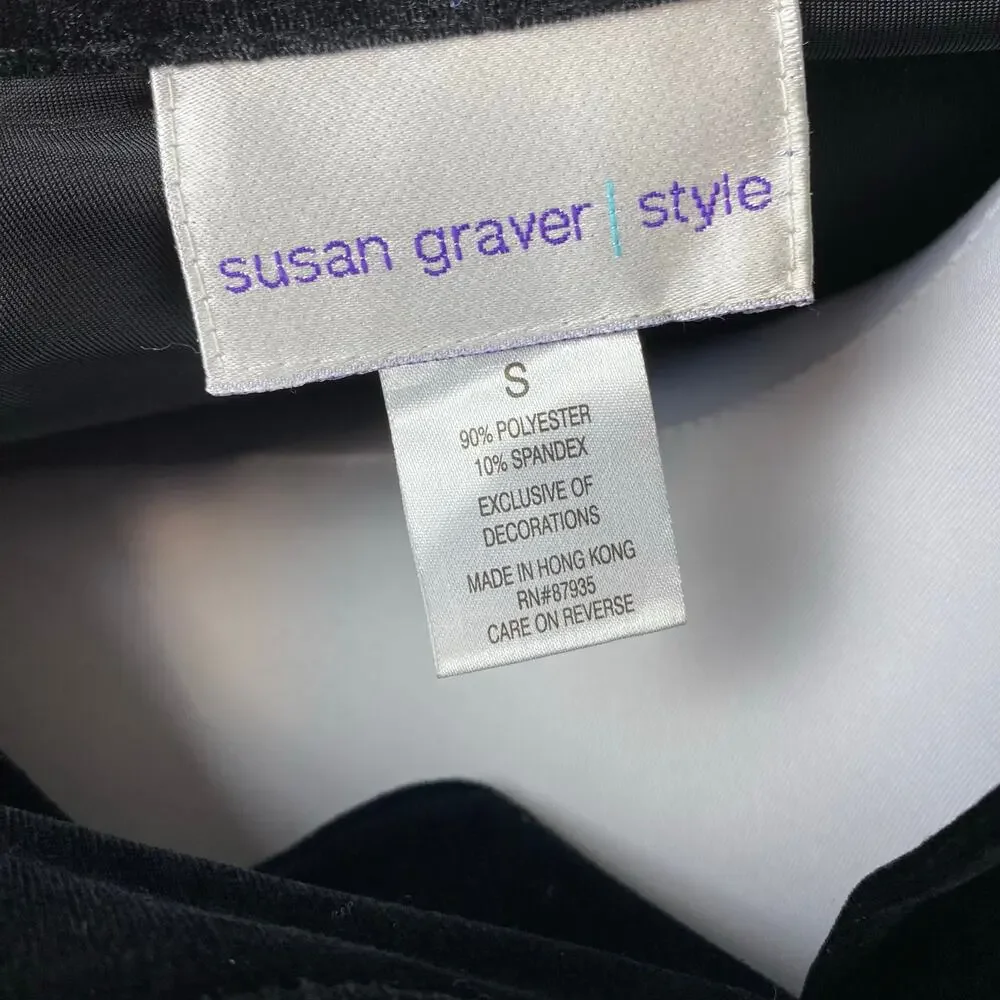 Susan Graver Black Velour Floral Embroidered Button Down Top Kimono Jacket Small - Picture 10 of 10